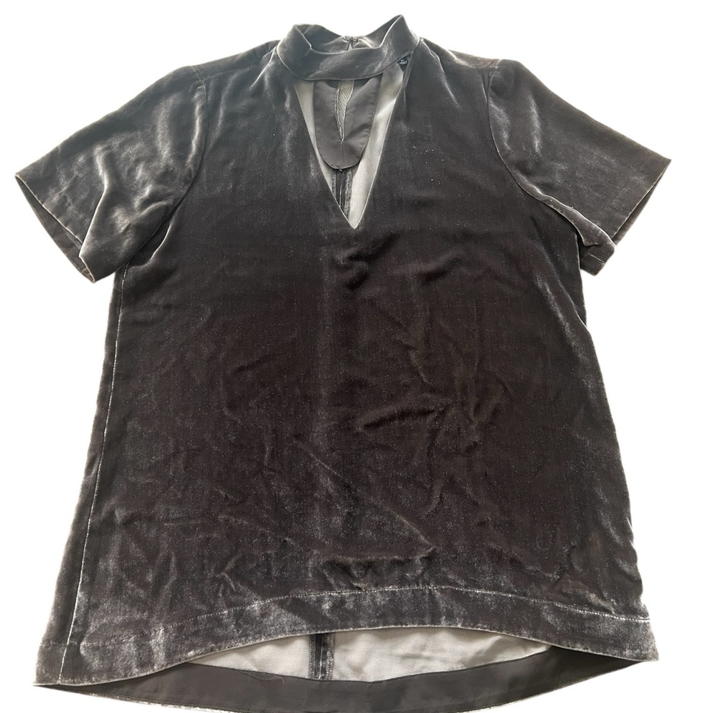 Madewell Velvet Keyhole Short Sleeve Shirt Dark Brown Size XS